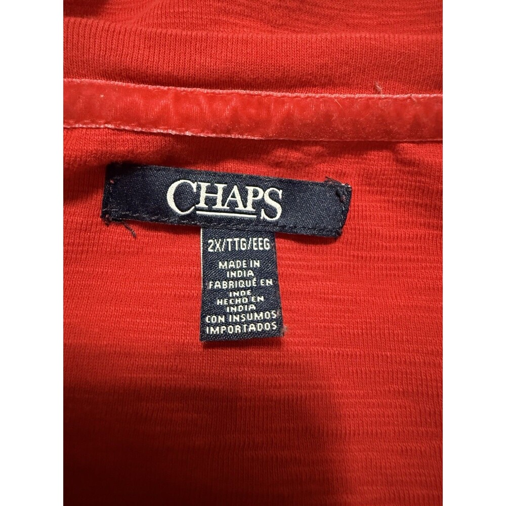 Chaps Red Slub Cotton Henley Top Long Sleeve Plus Size 2X - Picture 3 of 4